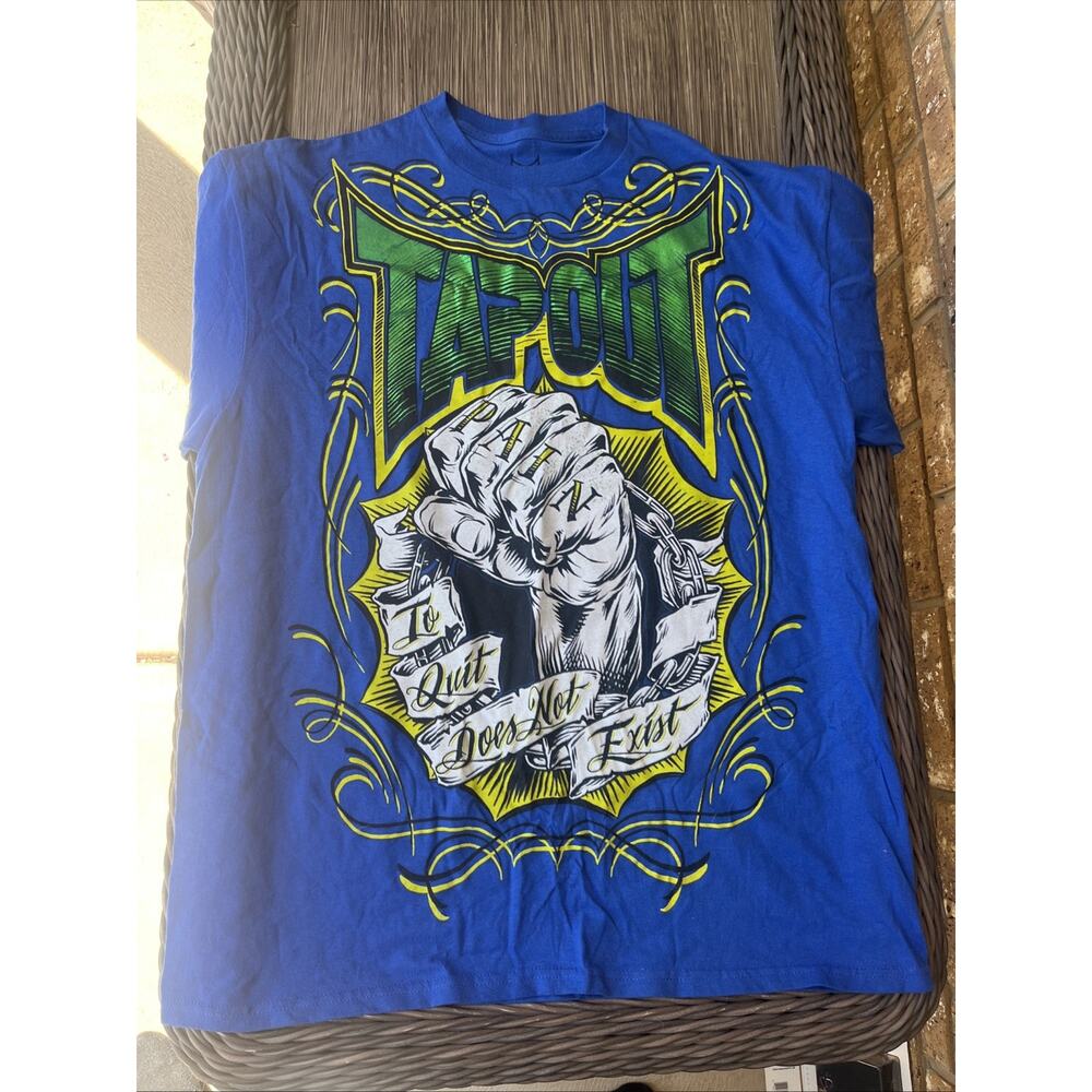 TAPOUT Men’s “To Quit Does Not Exist” t shirt blue tee. Nice. Size XL